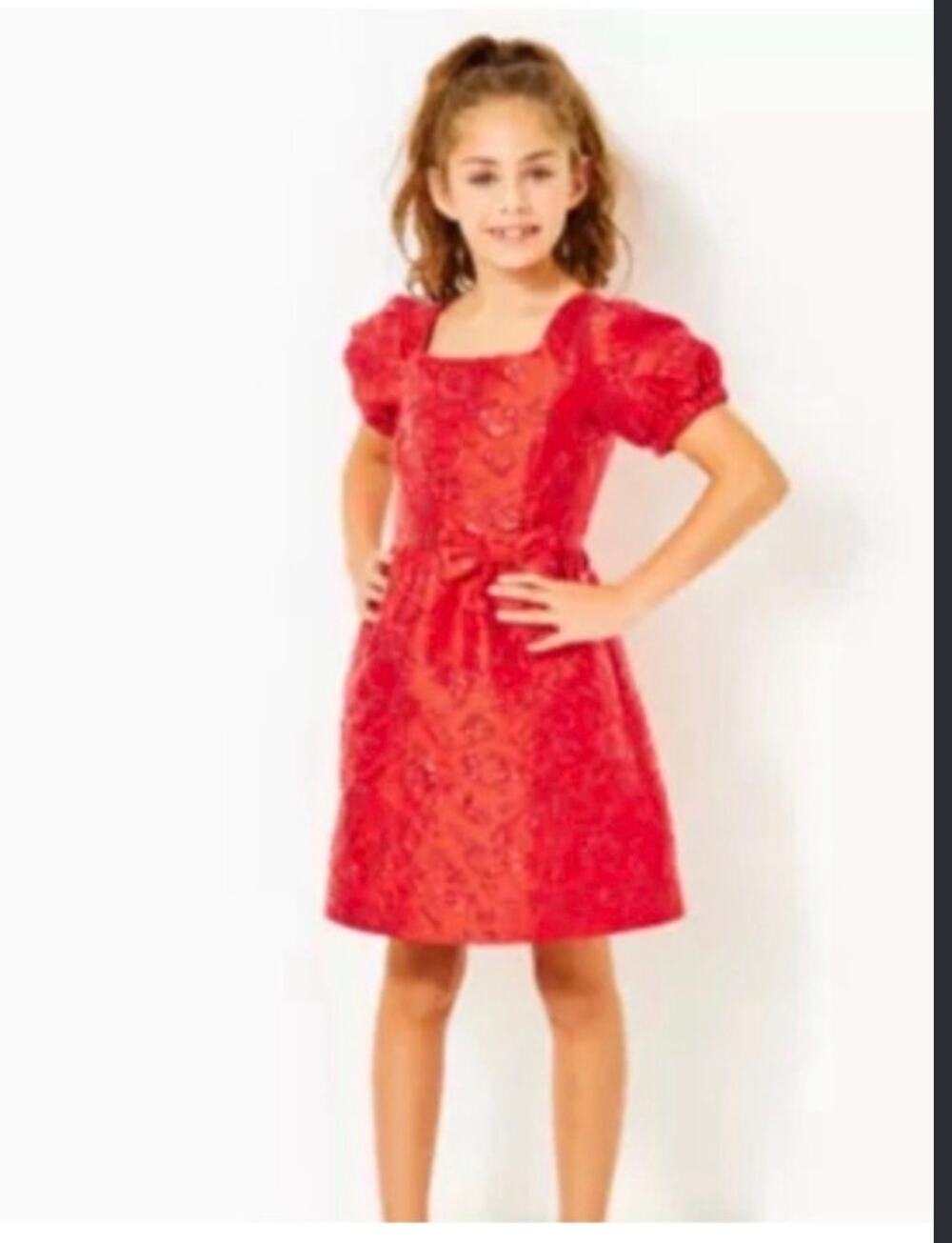 NWT Lilly Pulitzer Girls Alannah Dress Amaryllis Red Puff Floral Brocade Sz 10